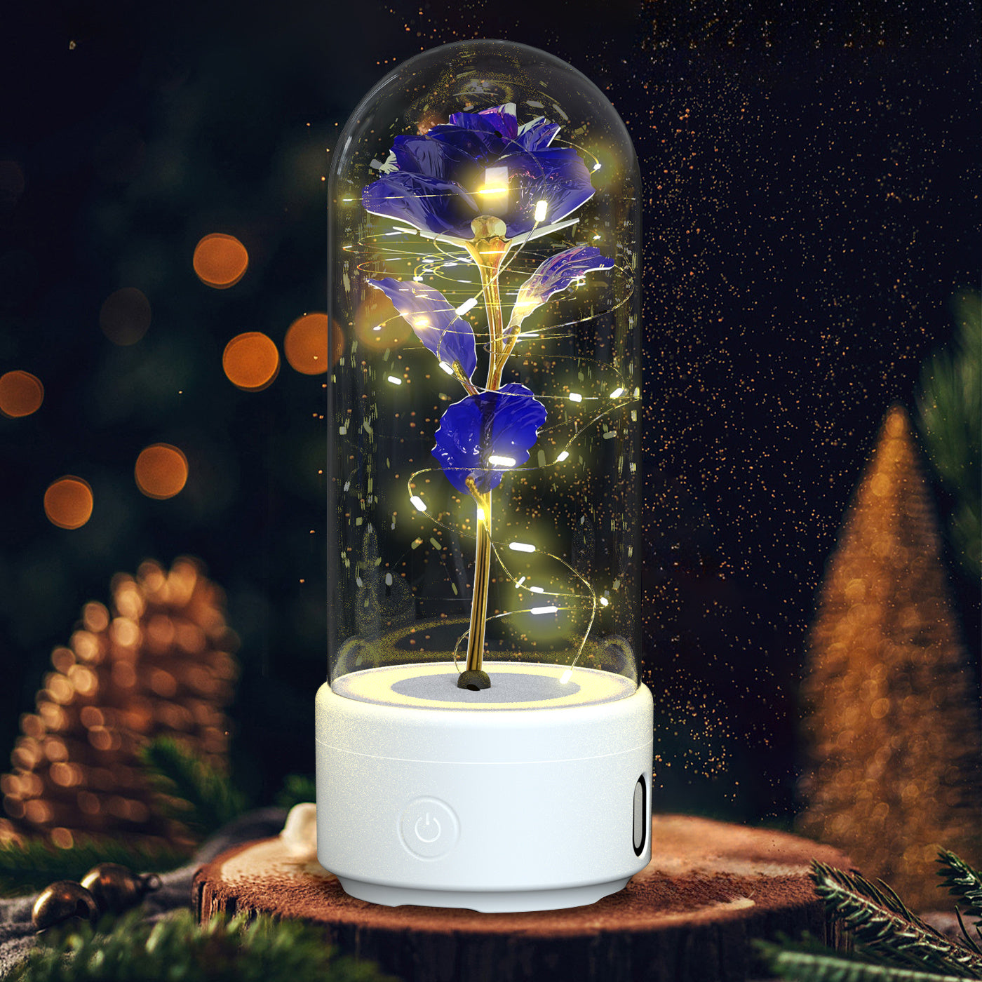 2-in-1 Rose LED Light & Bluetooth Speaker: Valentine's Day Gift with Luminous Glass Cover