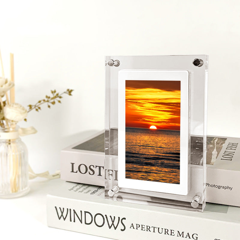 Acrylic Digital Picture Frame: 1GB Vertical Display with Type-C & Battery, Perfect Gift for Loved Ones