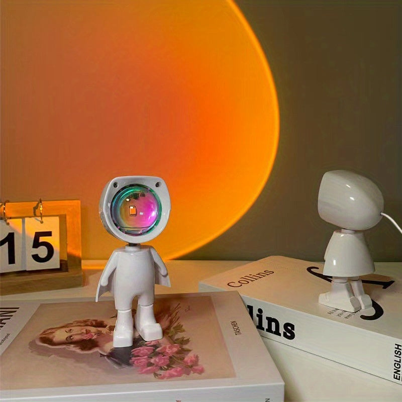 Rainbow Sunset LED Projector Lamp – Romantic Mood Light for Home Decor, Wall Atmosphere, and Cute Robot Night Light