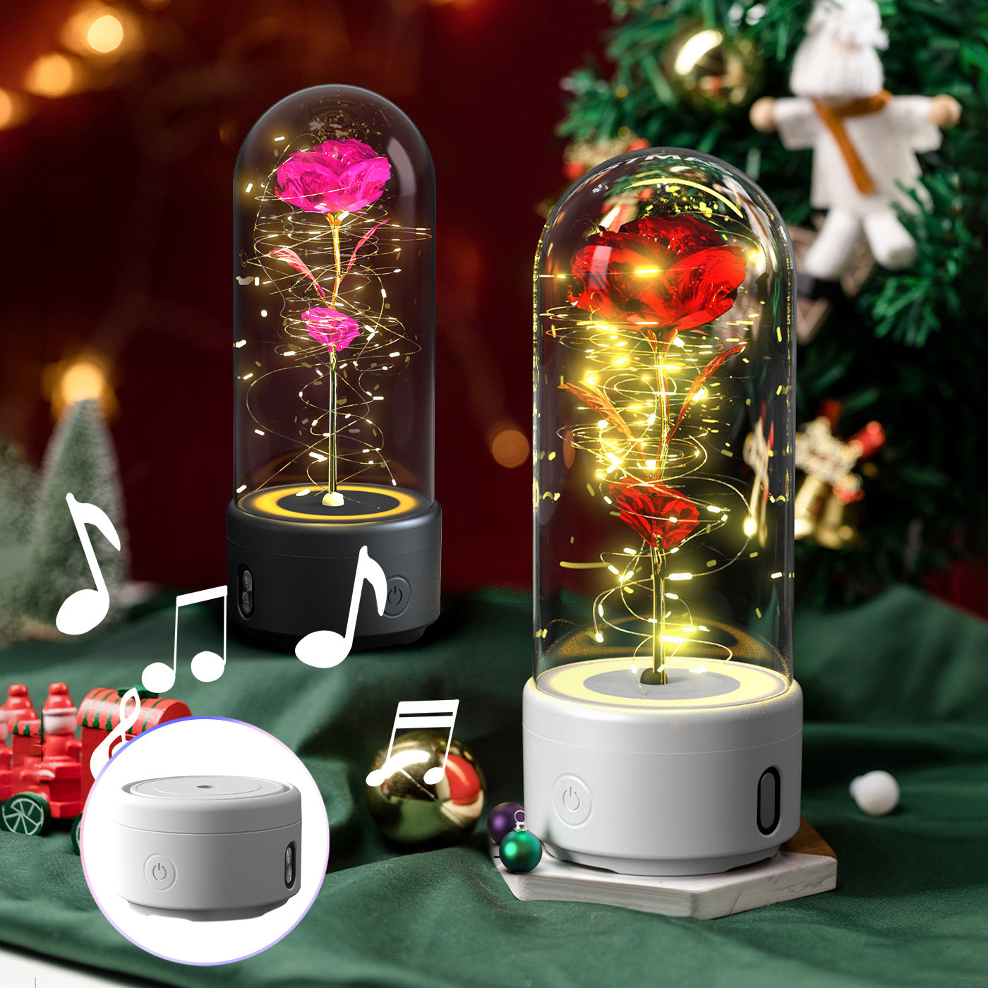 2-in-1 Rose LED Light & Bluetooth Speaker: Valentine's Day Gift with Luminous Glass Cover