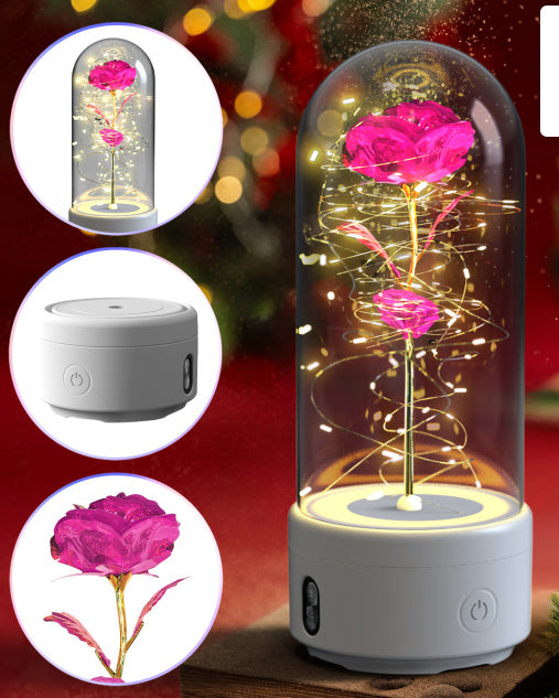 2-in-1 Rose LED Light & Bluetooth Speaker: Valentine's Day Gift with Luminous Glass Cover