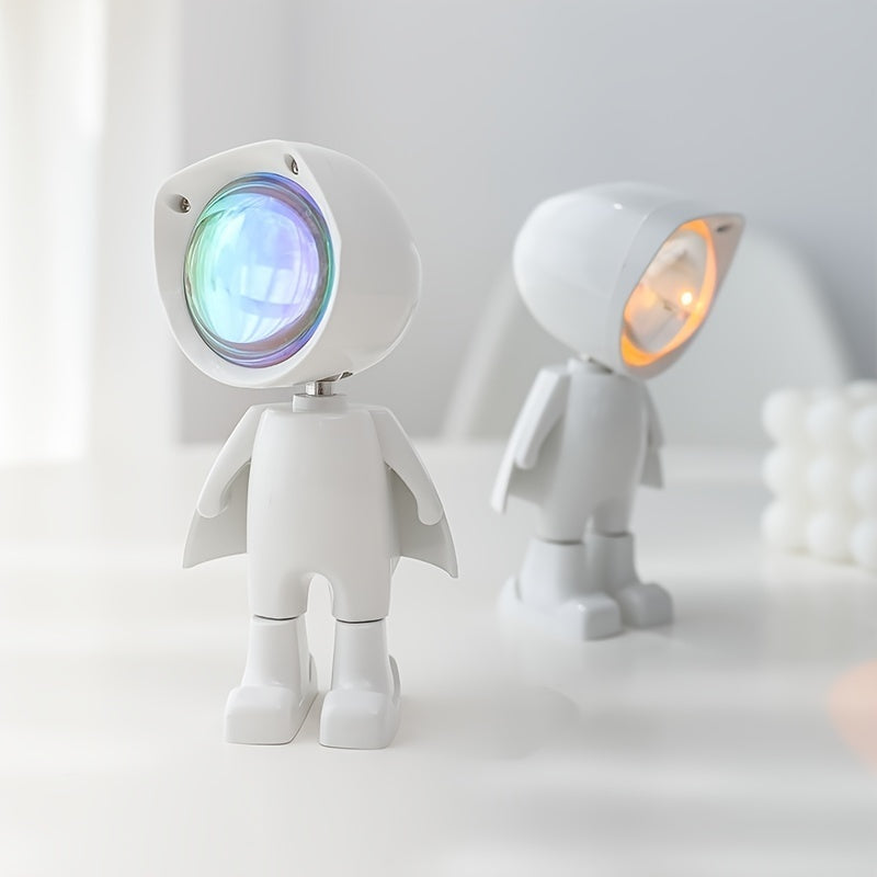 Rainbow Sunset LED Projector Lamp – Romantic Mood Light for Home Decor, Wall Atmosphere, and Cute Robot Night Light