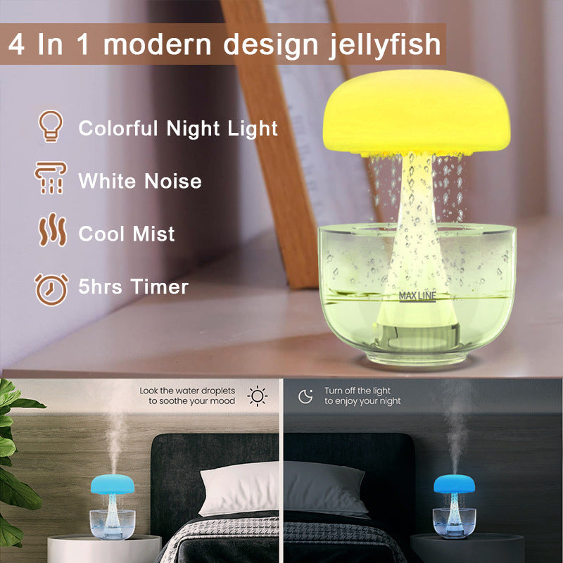 Jellyfish Raindrop Humidifier – Ultrasonic, 7-Color Light, Cloud Rain Aroma Diffuser