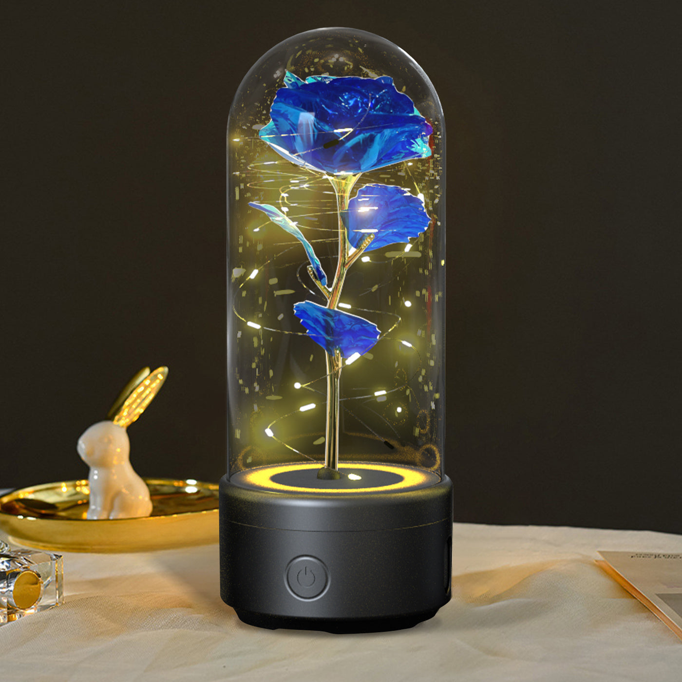 2-in-1 Rose LED Light & Bluetooth Speaker: Valentine's Day Gift with Luminous Glass Cover