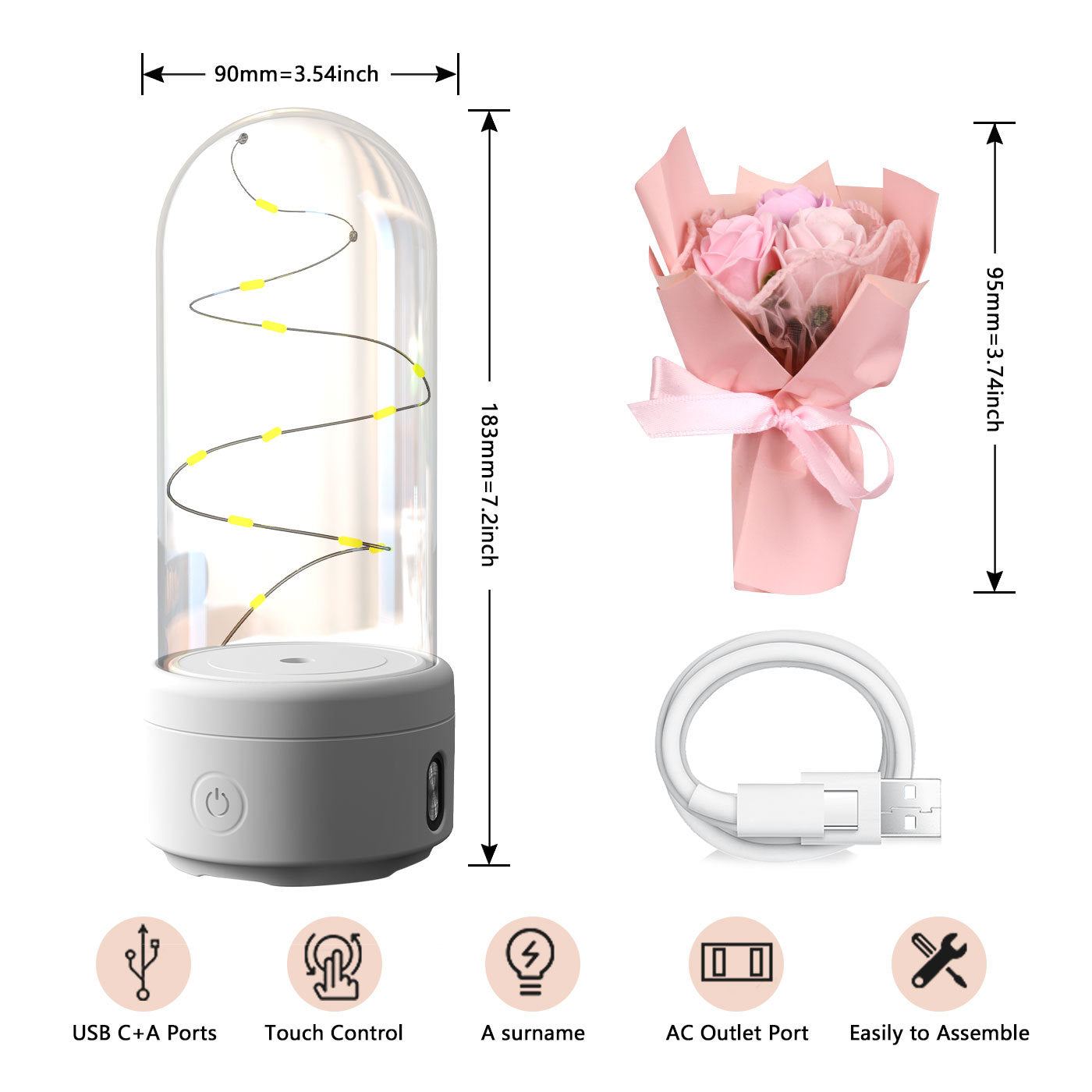 Creative 2-in-1 LED Rose Bouquet with Bluetooth Speaker, Luminous Night Light in Glass Cover, Perfect Mother's Day Gift