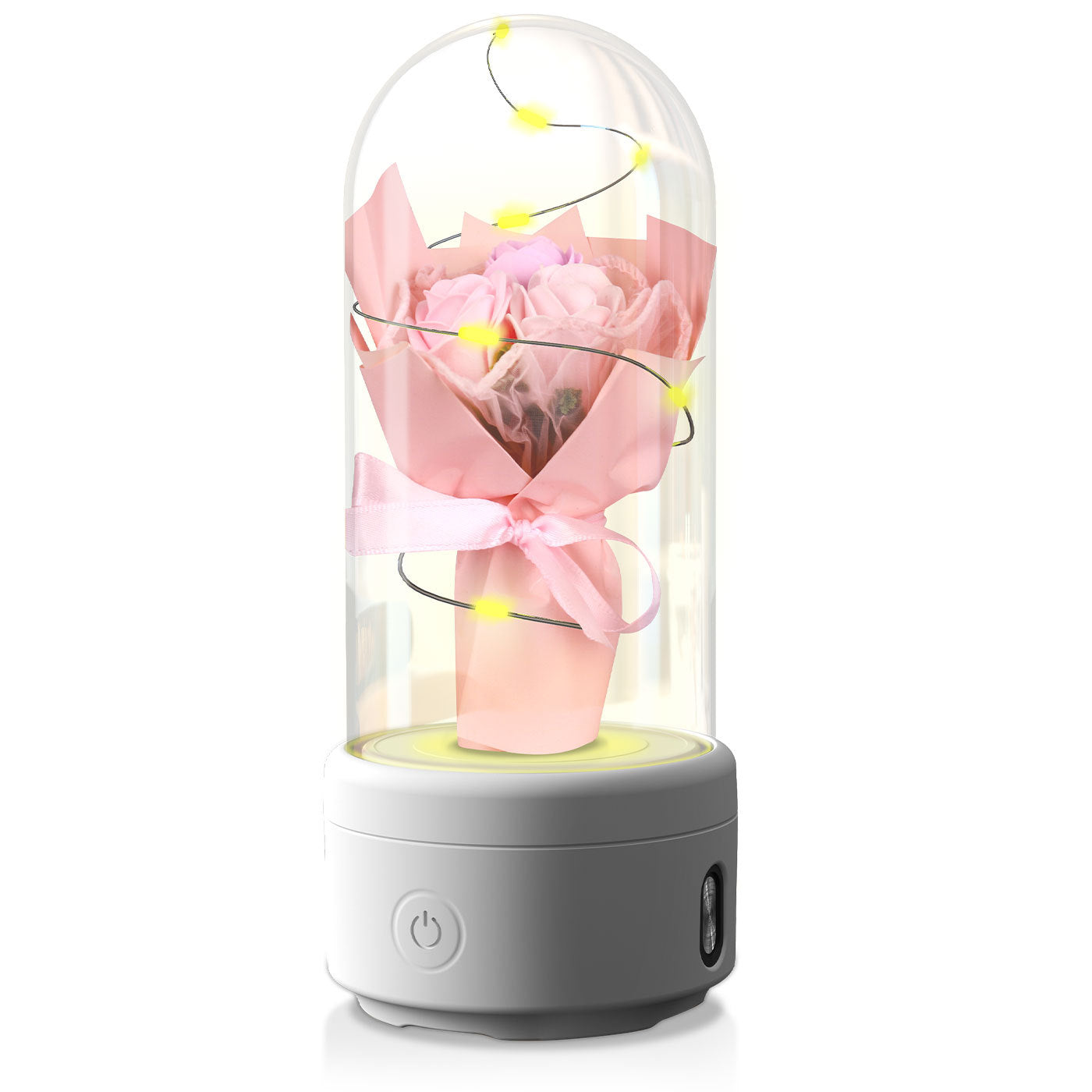 Creative 2-in-1 LED Rose Bouquet with Bluetooth Speaker, Luminous Night Light in Glass Cover, Perfect Mother's Day Gift