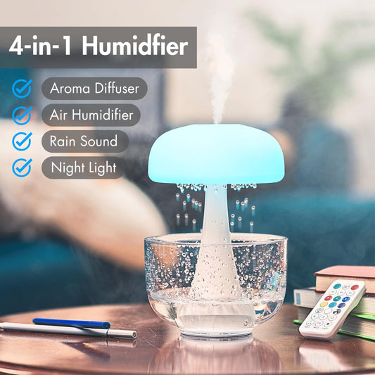 Jellyfish Raindrop Humidifier – Ultrasonic, 7-Color Light, Cloud Rain Aroma Diffuser