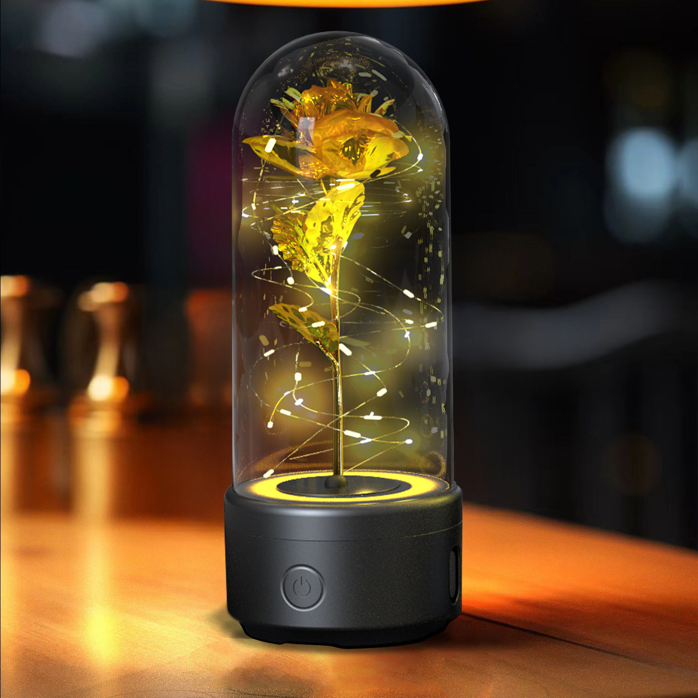 2-in-1 Rose LED Light & Bluetooth Speaker: Valentine's Day Gift with Luminous Glass Cover