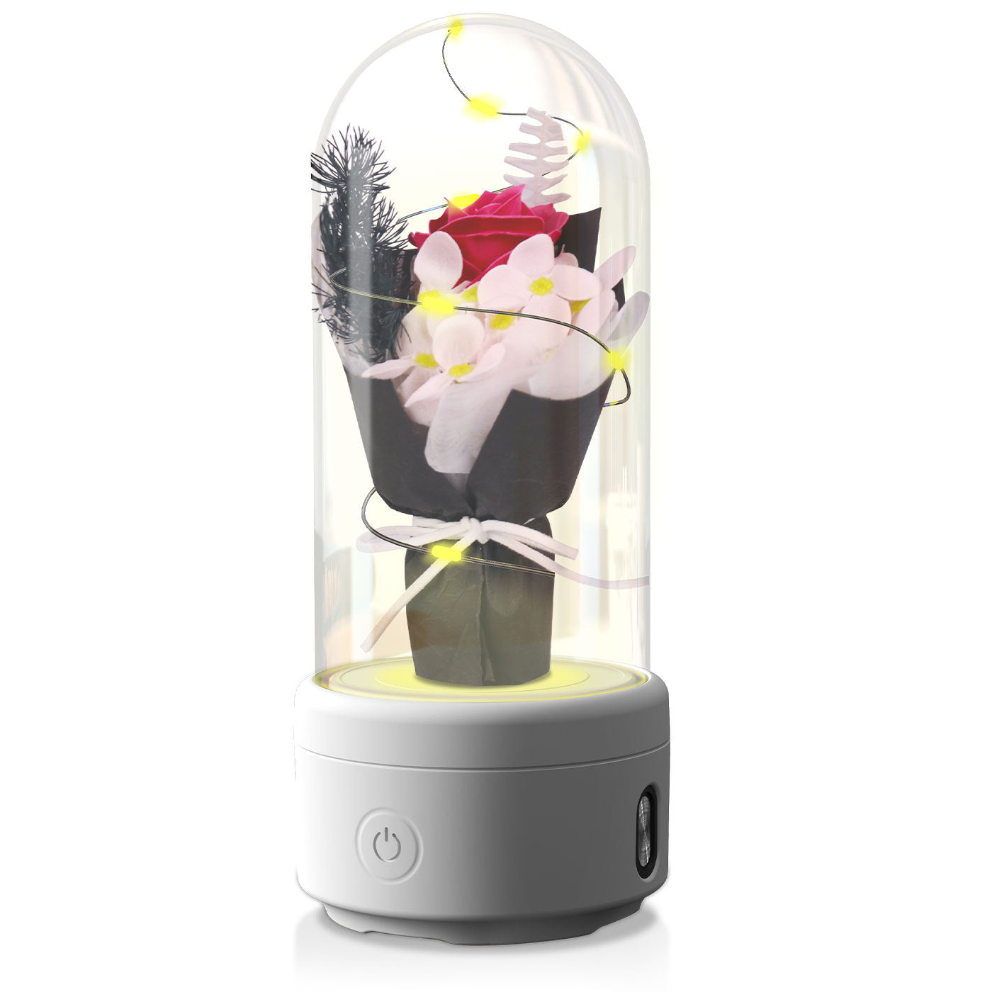 Creative 2-in-1 LED Rose Bouquet with Bluetooth Speaker, Luminous Night Light in Glass Cover, Perfect Mother's Day Gift