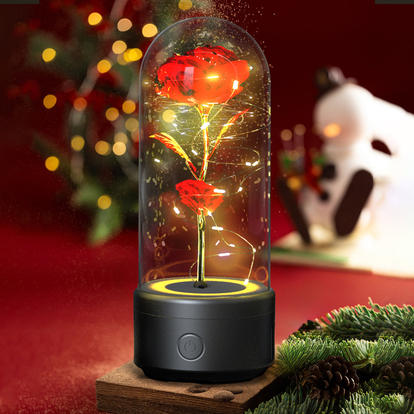 2-in-1 Rose LED Light & Bluetooth Speaker: Valentine's Day Gift with Luminous Glass Cover