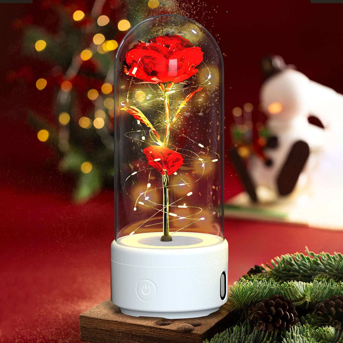 2-in-1 Rose LED Light & Bluetooth Speaker: Valentine's Day Gift with Luminous Glass Cover