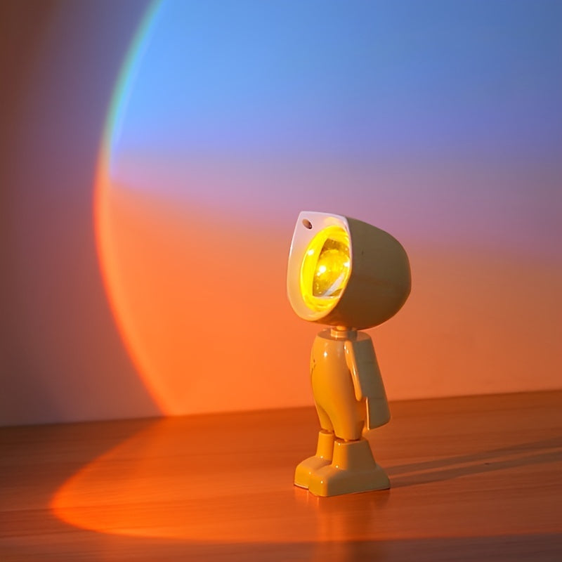 Rainbow Sunset LED Projector Lamp – Romantic Mood Light for Home Decor, Wall Atmosphere, and Cute Robot Night Light