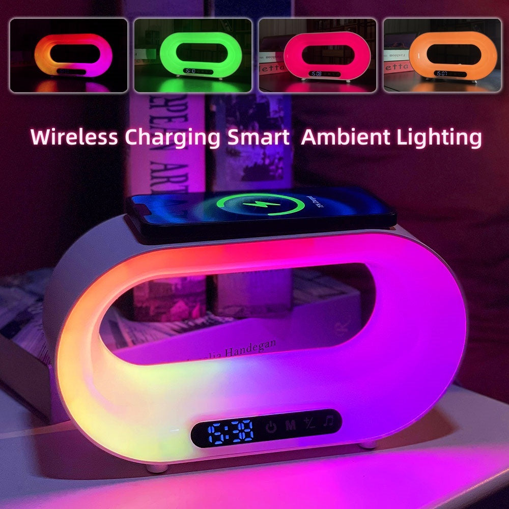 3-in-1 Smart LED Desk Lamp with RGB Lighting, Wireless Charger, Alarm Clock, and App Control