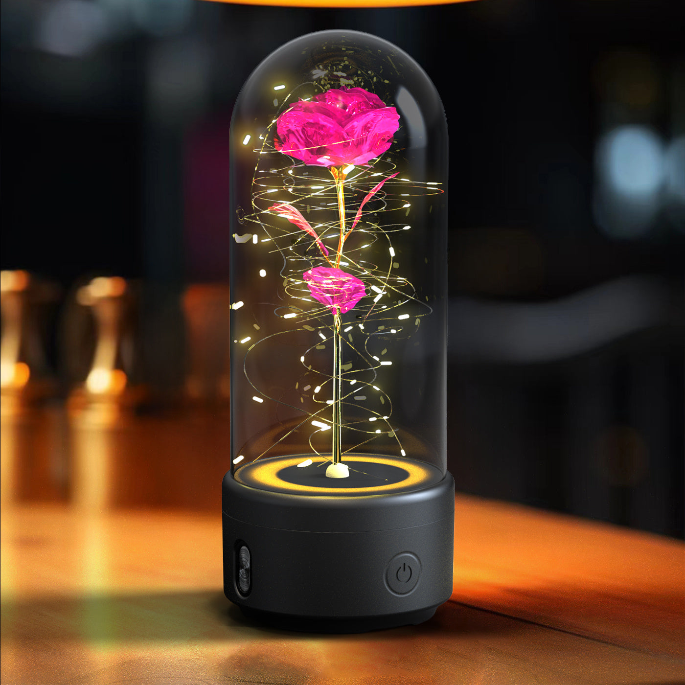 2-in-1 Rose LED Light & Bluetooth Speaker: Valentine's Day Gift with Luminous Glass Cover