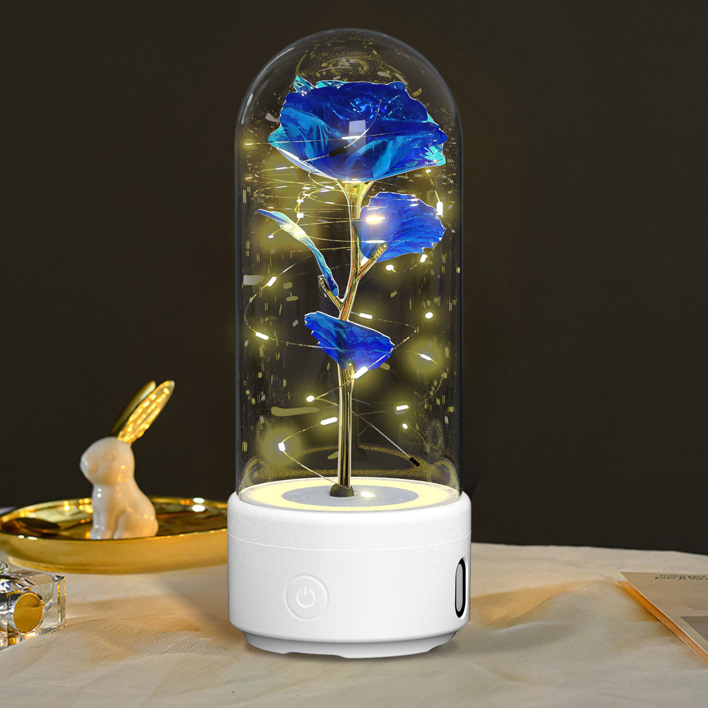 2-in-1 Rose LED Light & Bluetooth Speaker: Valentine's Day Gift with Luminous Glass Cover