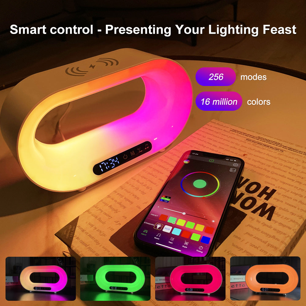 3-in-1 Smart LED Desk Lamp with RGB Lighting, Wireless Charger, Alarm Clock, and App Control