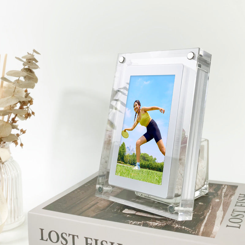 Acrylic Digital Picture Frame: 1GB Vertical Display with Type-C & Battery, Perfect Gift for Loved Ones