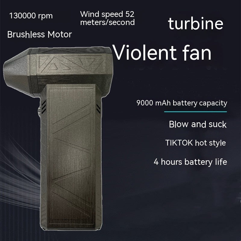 High-power brushless turbo fan air duster with fast recharging and silent operation.