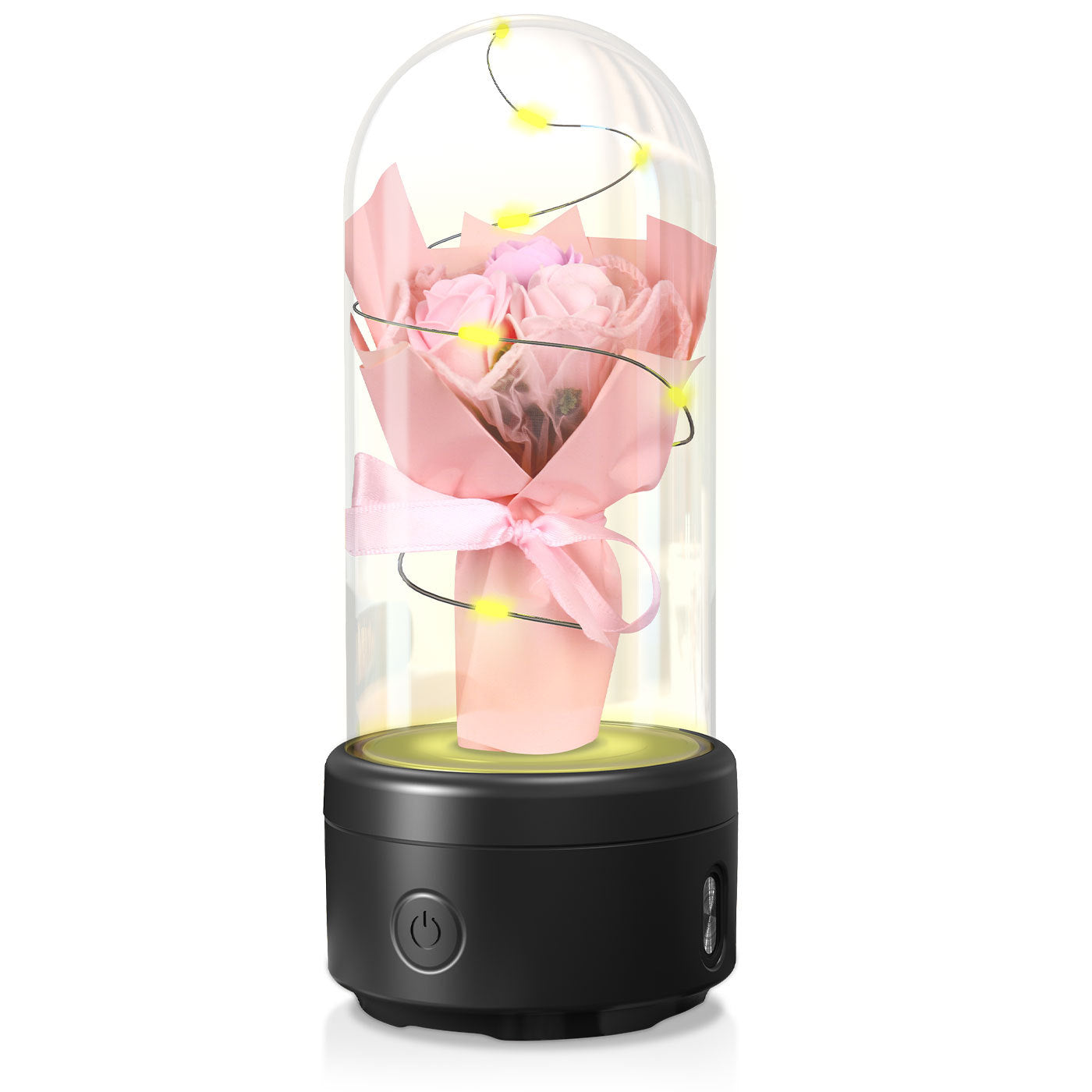 Creative 2-in-1 LED Rose Bouquet with Bluetooth Speaker, Luminous Night Light in Glass Cover, Perfect Mother's Day Gift