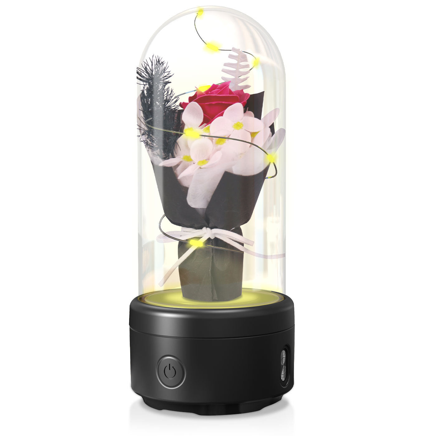 Creative 2-in-1 LED Rose Bouquet with Bluetooth Speaker, Luminous Night Light in Glass Cover, Perfect Mother's Day Gift