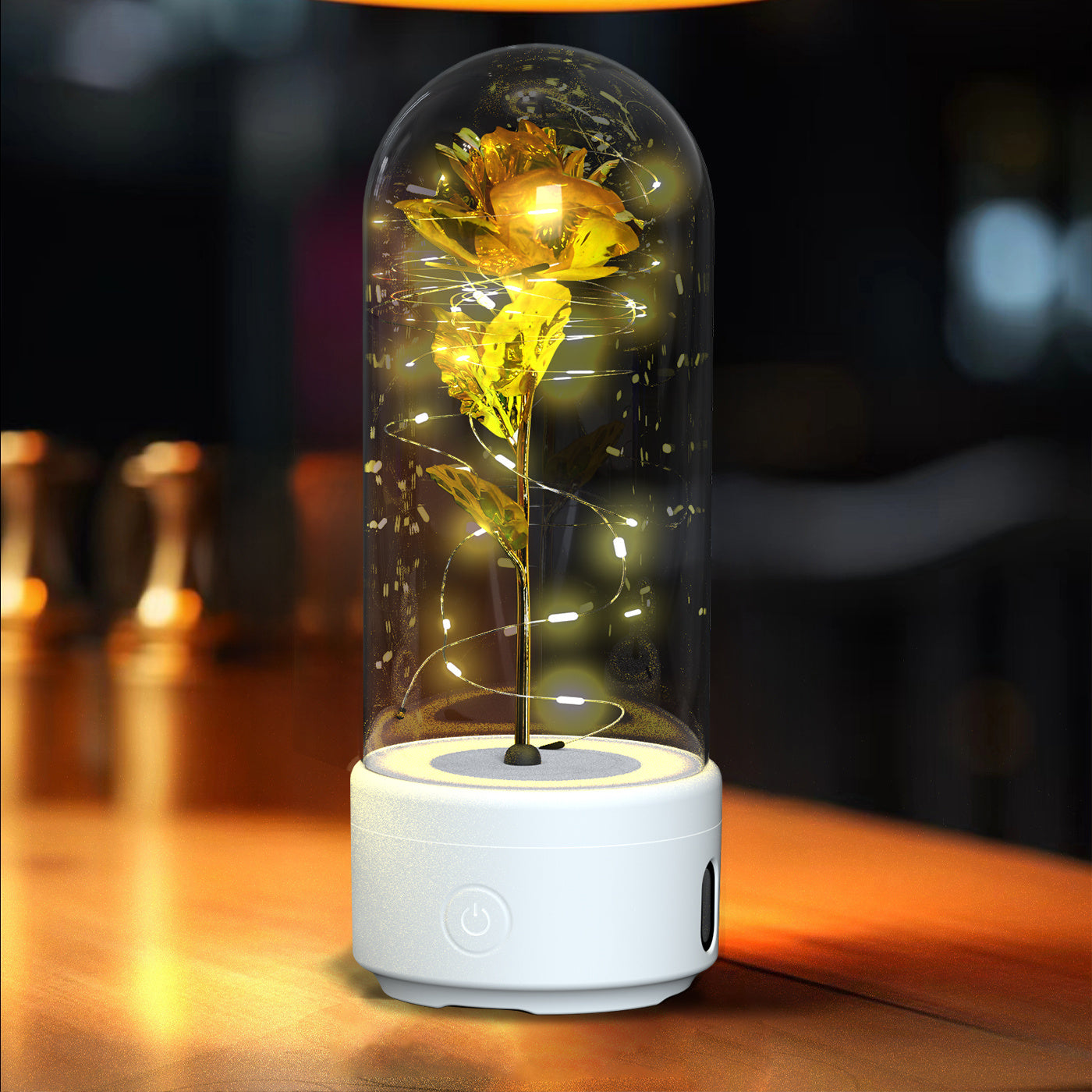 2-in-1 Rose LED Light & Bluetooth Speaker: Valentine's Day Gift with Luminous Glass Cover